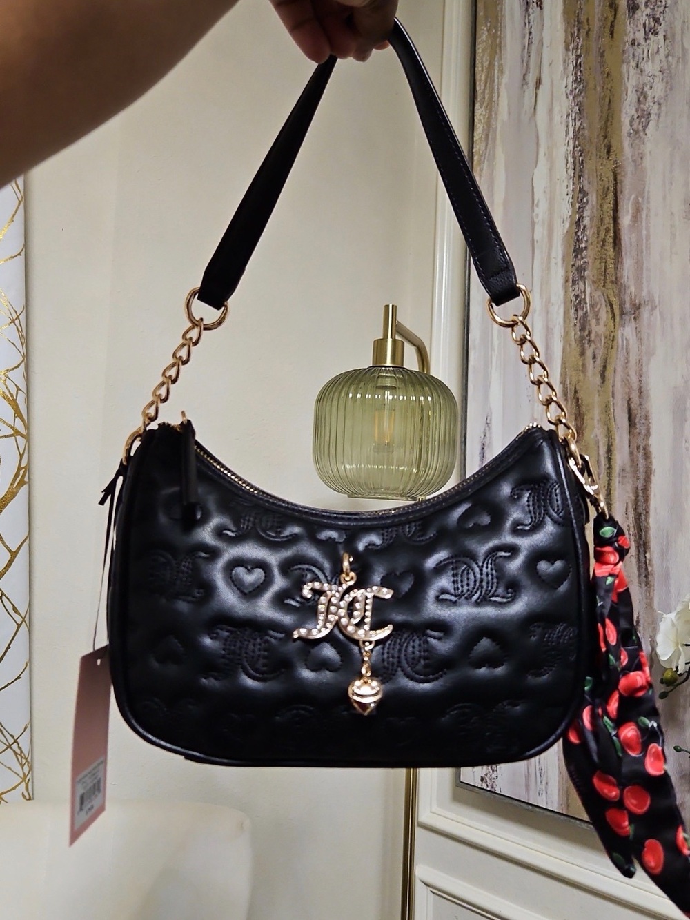 Juicy couture Black Quilted Shoulder Bag with Gold Charm